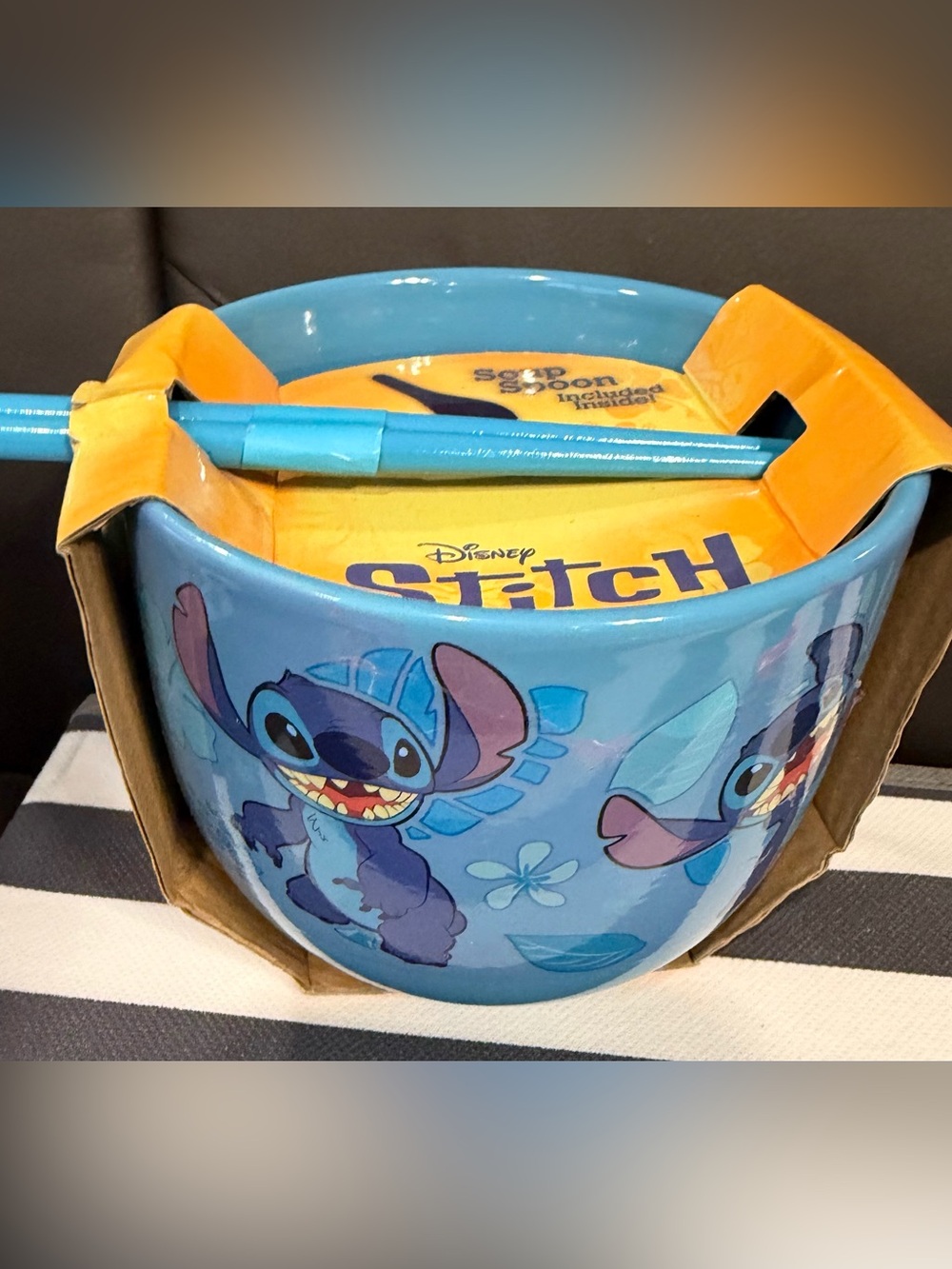 Disney Stitch Noodle bowl and chopsticks NWT